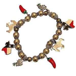 Texas Silvertone Bead Stretch Charm Bracelet